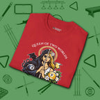 Queen of Two Worlds Billiards T-Shirt, in Red color, pool shirt, folded view