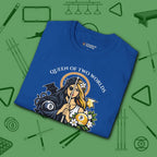 Queen of Two Worlds Billiards T-Shirt, in Royal color, pool shirt, folded view