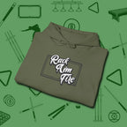 Rack Aim Fire Billiards Hoodie, folded view, in Military Green subtle drip for serious shooters
