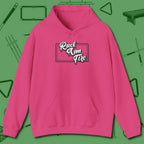 Rack Aim Fire Billiards Hoodie, front view, in Heliconia because the table is your battlefield