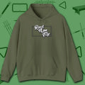 Rack Aim Fire Billiards Hoodie, in Military Green color, pool hoodie, front view