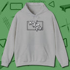 Rack Aim Fire Billiards Hoodie, front view, in Sport Grey cue sports swagger done right