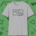 Rack Aim Fire Billiards T-Shirt, front view, in Sport Grey cool enough for a corner pocket finish