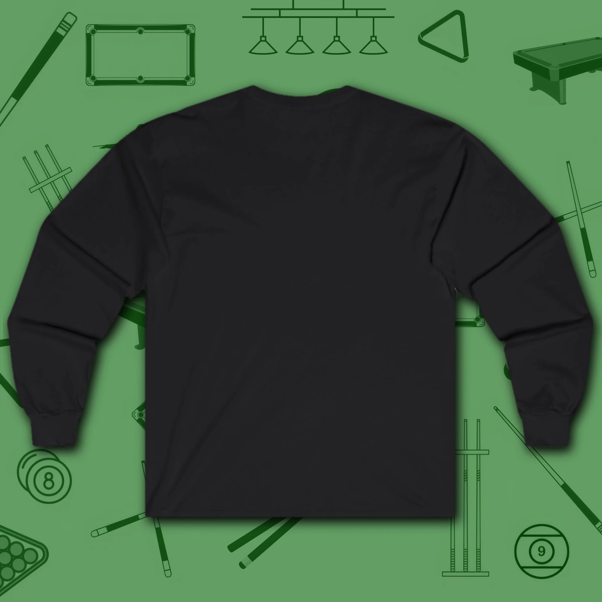 Rack ’Em Darling Long Sleeve Tee, in Black color, billiards shirt, back view