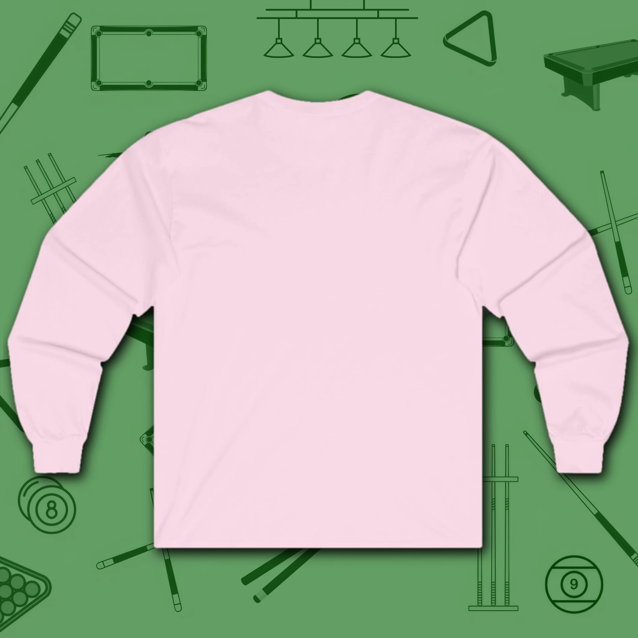 Rack ’Em Darling Long Sleeve Tee, in Light Pink color, billiards shirt, back view
