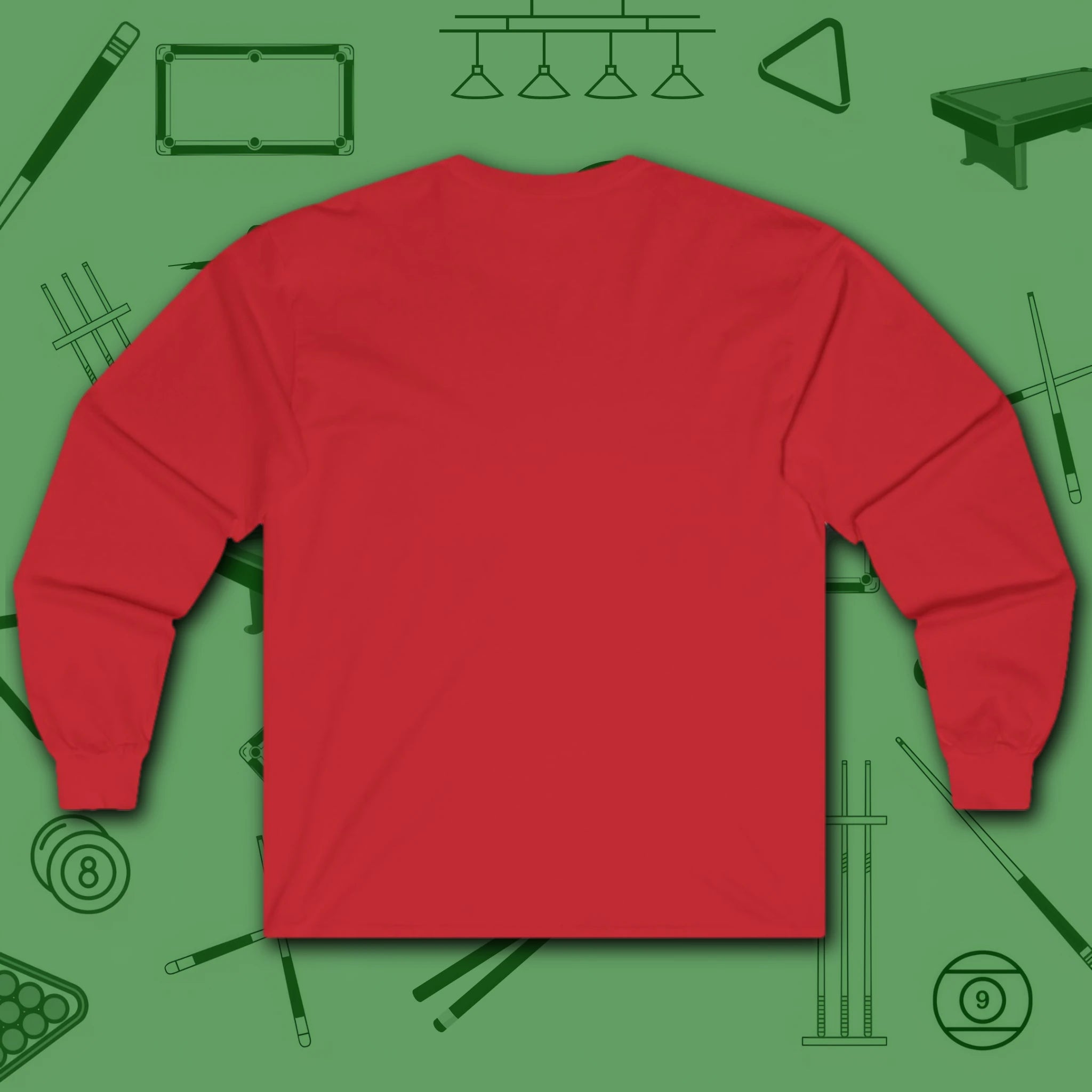 Rack ’Em Darling Long Sleeve Tee, in Red color, billiards shirt, back view