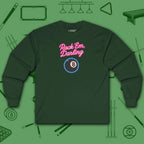 Rack ’Em Darling Long Sleeve Tee, in Forest Green color, billiards shirt, front view