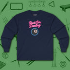Rack ’Em Darling Long Sleeve Tee, in Navy color, billiards shirt, front view