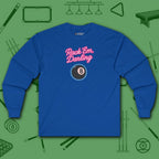 Rack ’Em Darling Long Sleeve Tee, in Royal color, billiards shirt, front view
