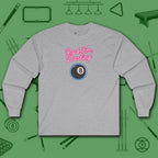 Rack ’Em Darling Long Sleeve Tee, in Sport Grey color, billiards shirt, front view