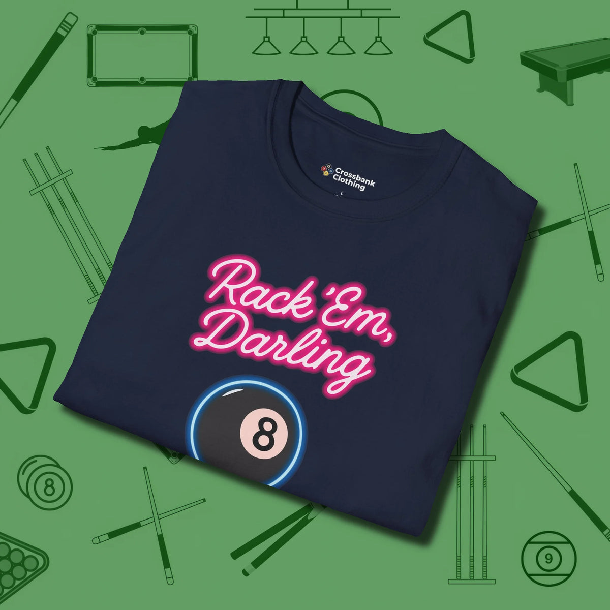 Rack ’Em Darling T-Shirt, folded view, in Navy because you don’t just play — you represent