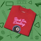 Rack ’Em Darling T-Shirt, folded view, in Red clean lines for dirty minds