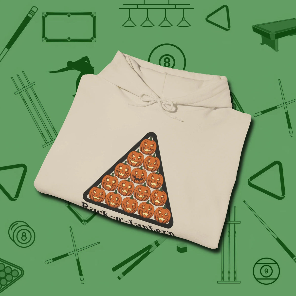 Rack O Lantern Hoodie, folded view, in Sand table-tested, street-approved style