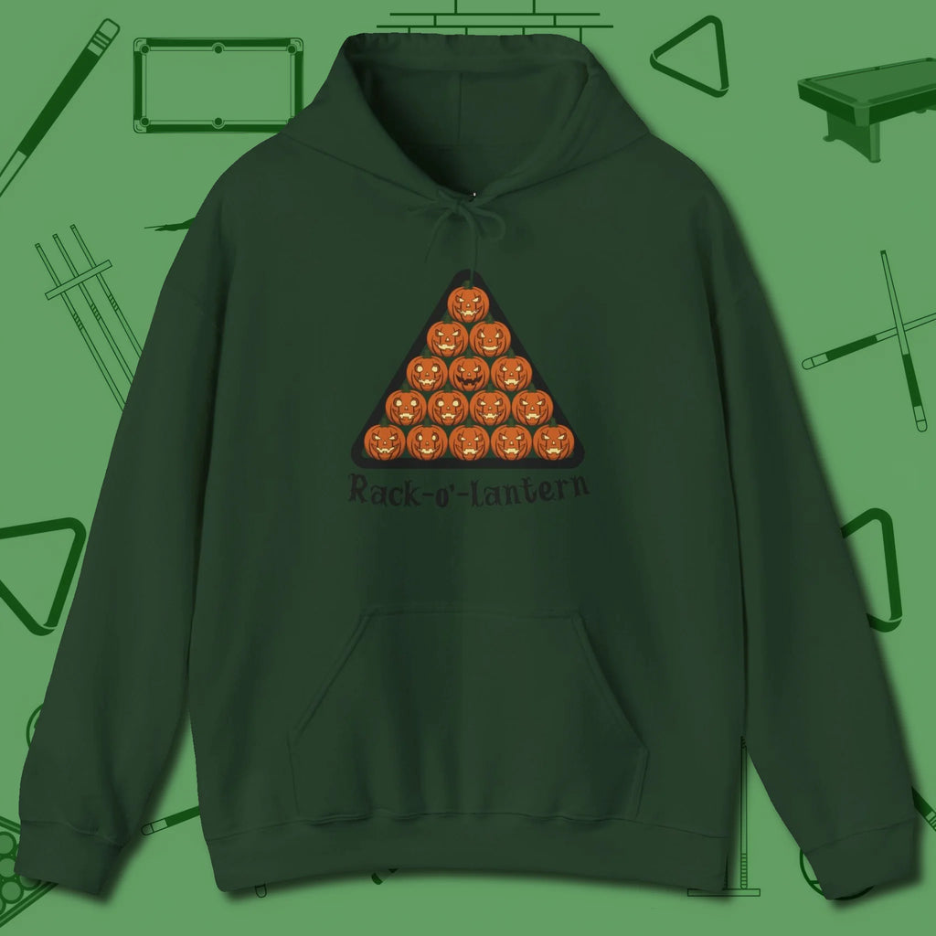 Rack O Lantern Hoodie, front view, in Forest Green dress for the shot you want to take
