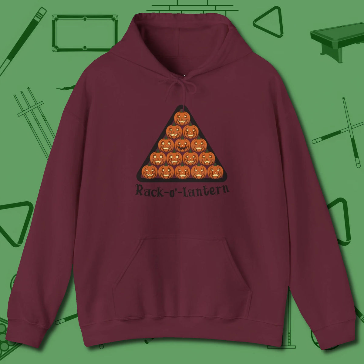 Rack O Lantern Hoodie, front view, in Maroon for players who live the game