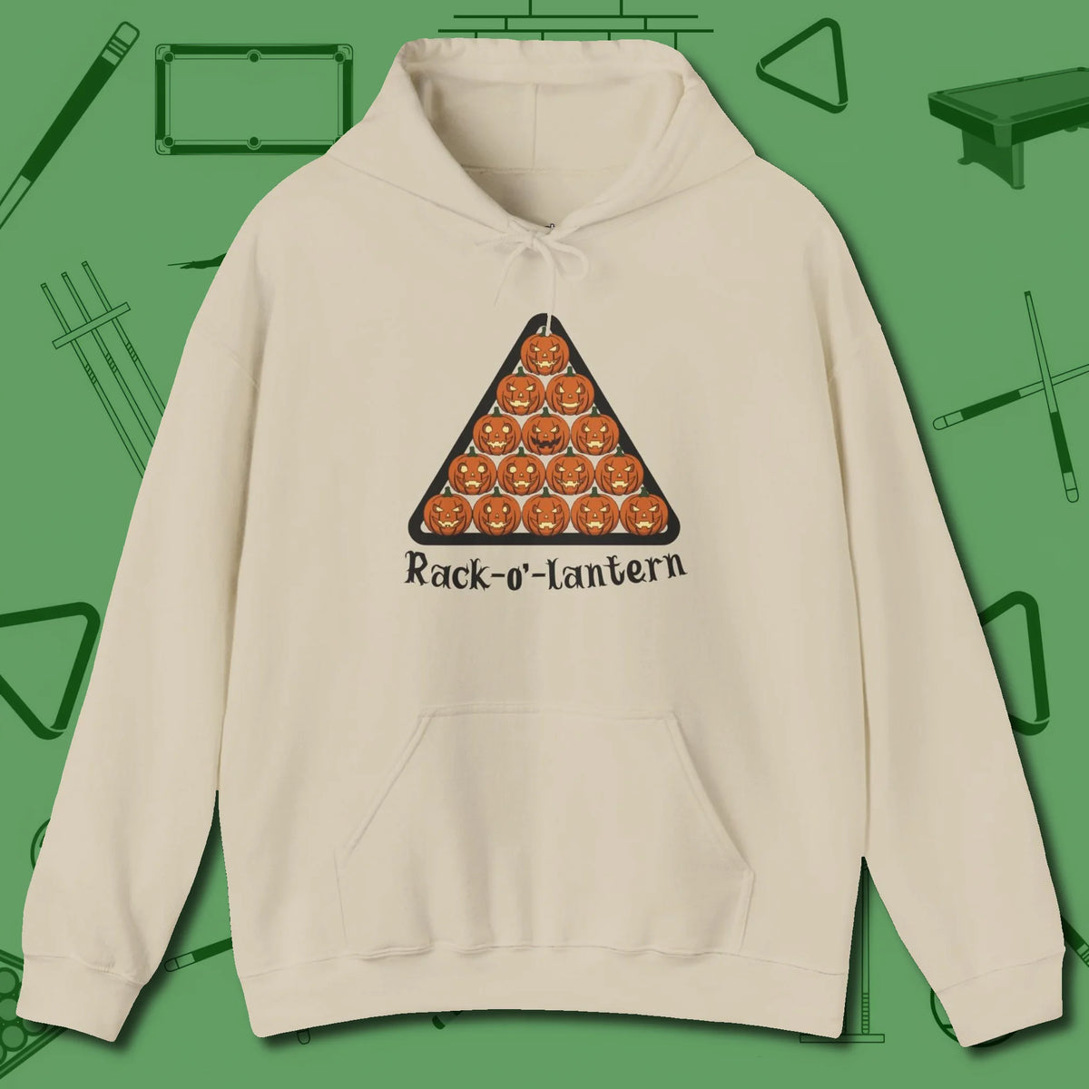 Rack O Lantern Hoodie, front view, in Sand because you don’t just play — you represent