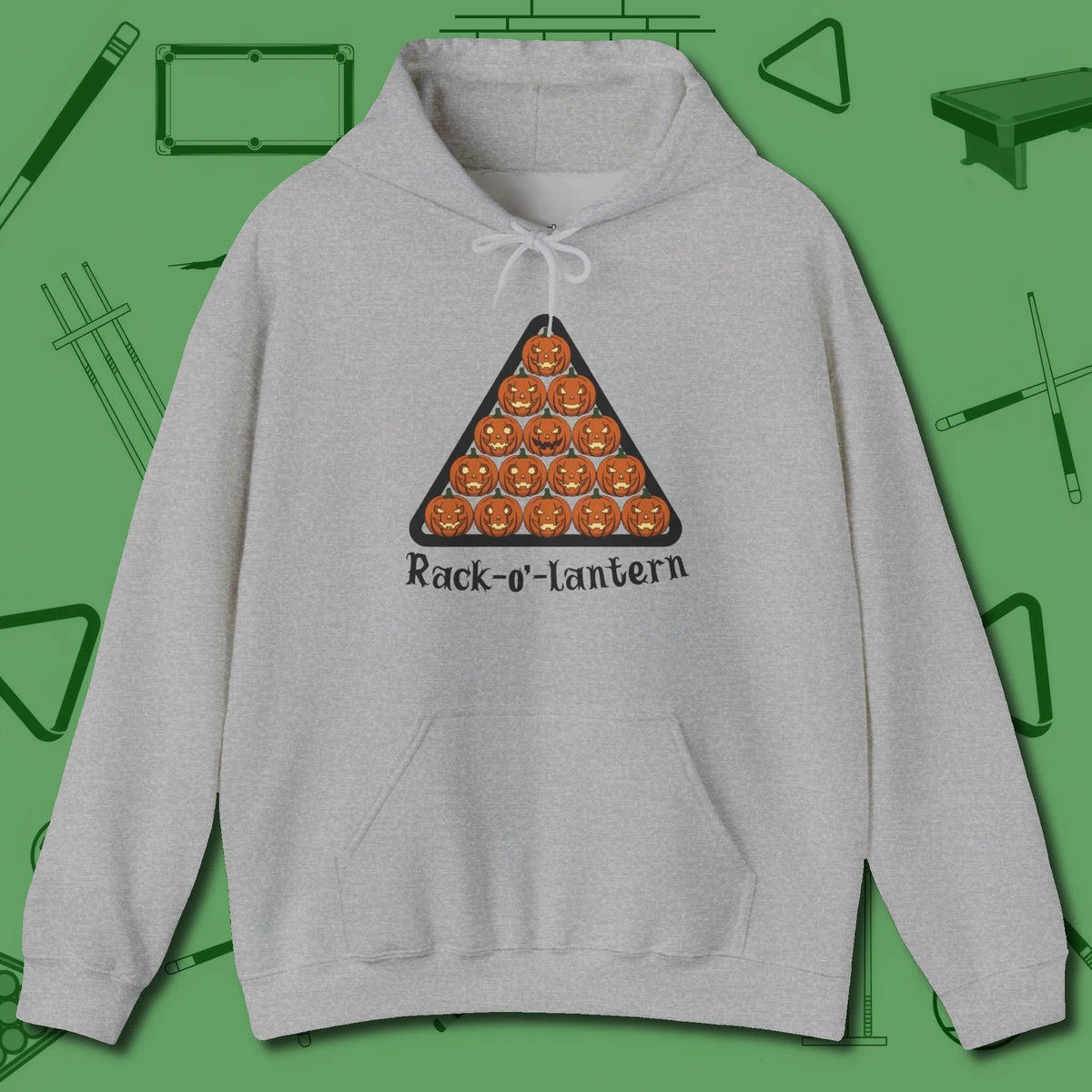 Rack O Lantern Hoodie, front view, in Sport Grey smart enough for the felt and the street
