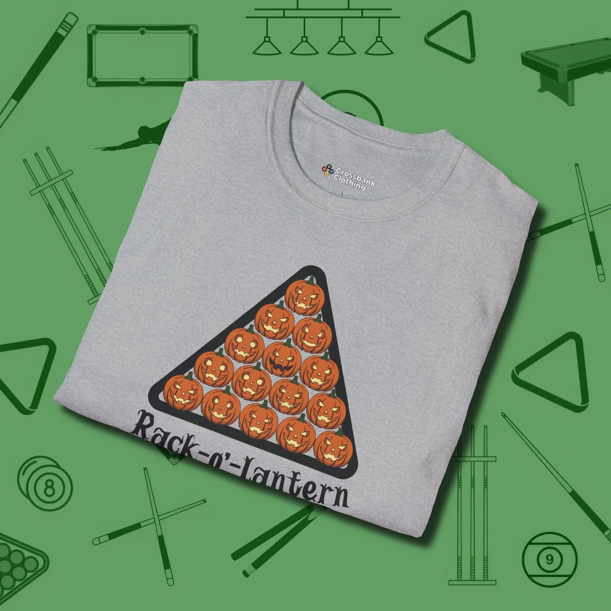 Rack-O'-Lantern T-Shirt, folded view, in Sport Grey where cue control meets personal style