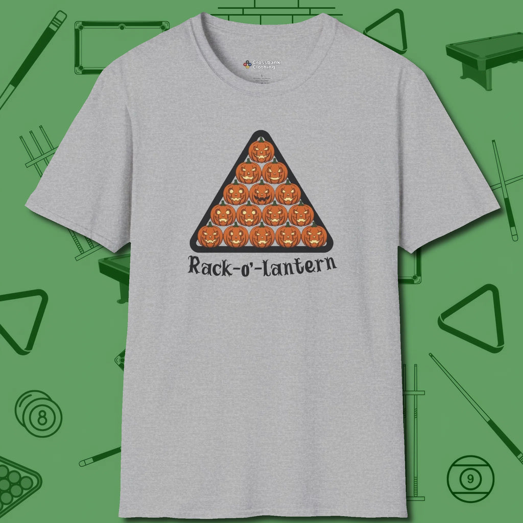 Rack-O'-Lantern T-Shirt, front view, in Sport Grey look good while calling your pocket