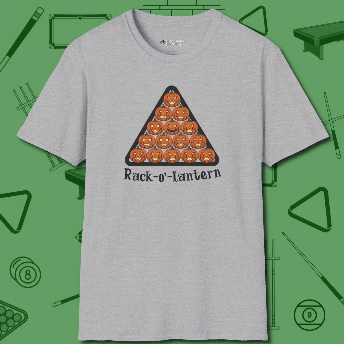 Rack-O'-Lantern T-Shirt, front view, in Sport Grey look good while calling your pocket