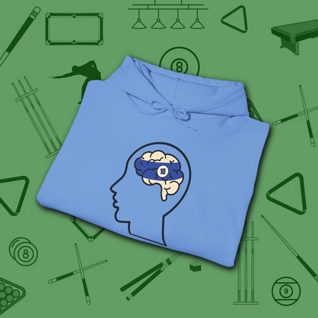 Rack Obsessed Hoodie, in Carolina Blue color, billiards shirt, folded view