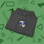 Rack Obsessed Hoodie, in Dark Heather color, billiards shirt, folded view