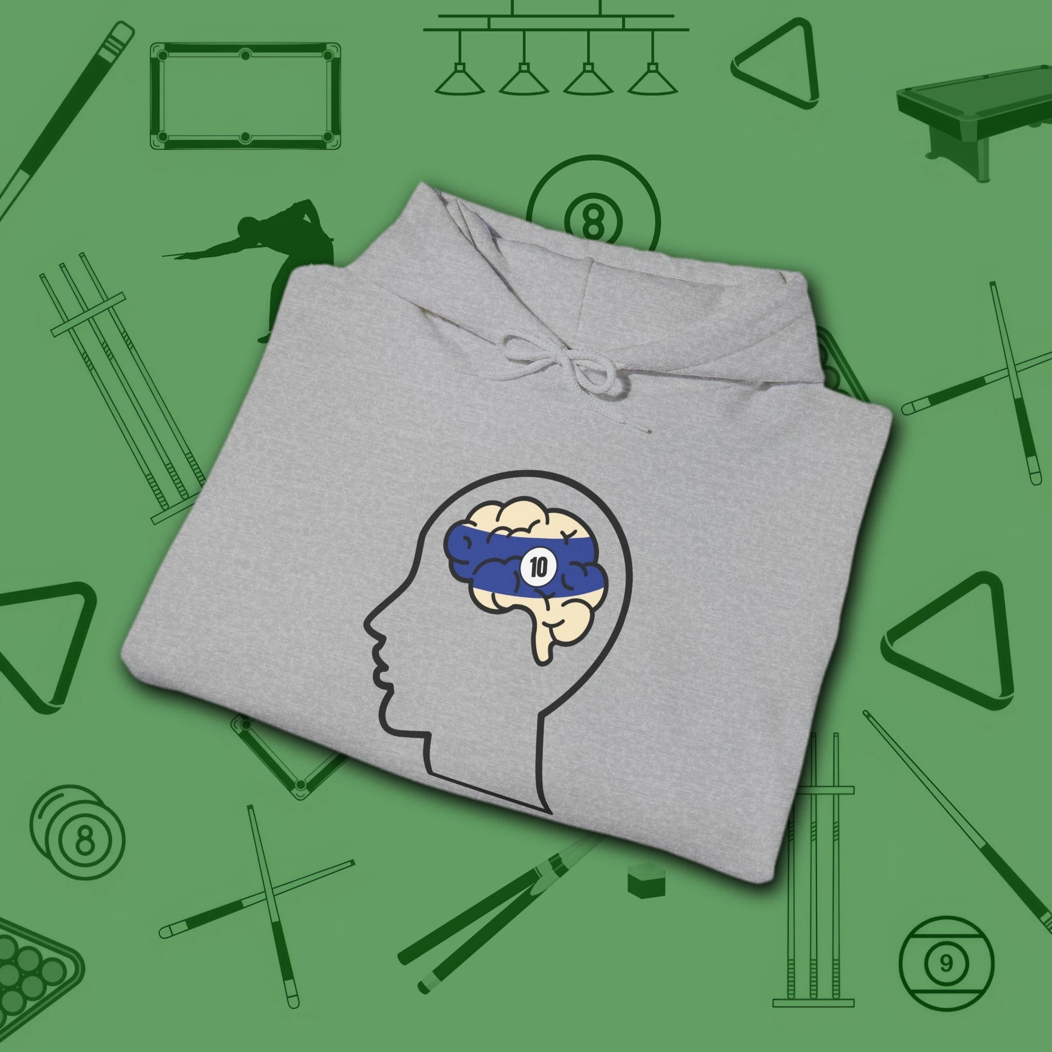 Rack Obsessed Hoodie, in Sport Grey color, billiards shirt, folded view