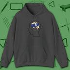 Rack Obsessed Hoodie, in Dark Heather color, billiards shirt, front view