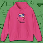 Rack Obsessed Hoodie, in Heliconia color, billiards shirt, front view