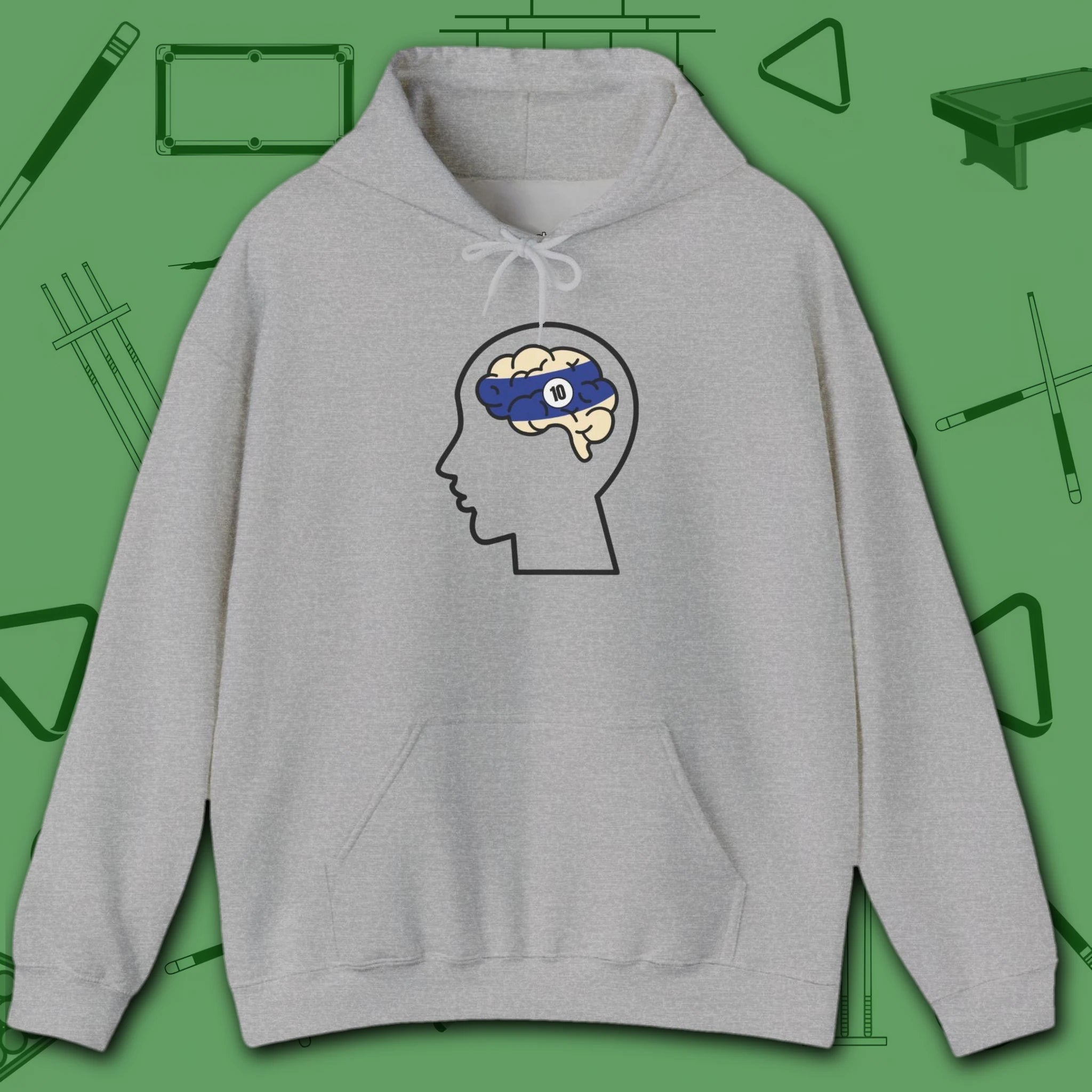 Rack Obsessed Hoodie, in Sport Grey color, billiards shirt, front view