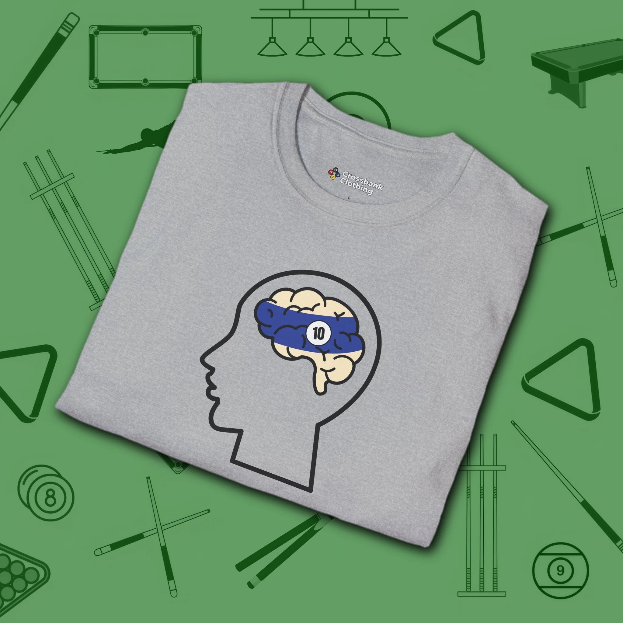 Rack Obsessed T-Shirt, in Sport Grey color, billiards shirt, folded view