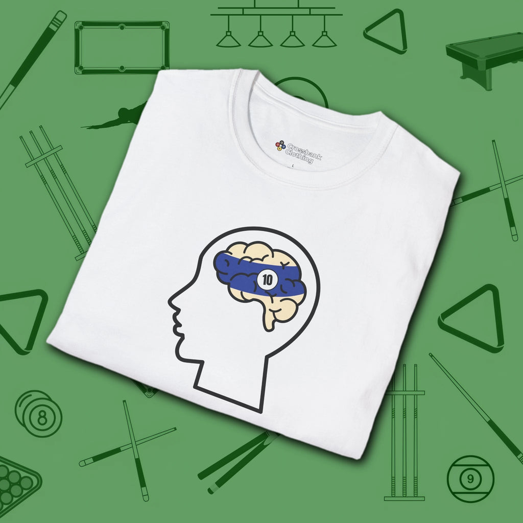 Rack Obsessed T-Shirt, in White color, billiards shirt, folded view