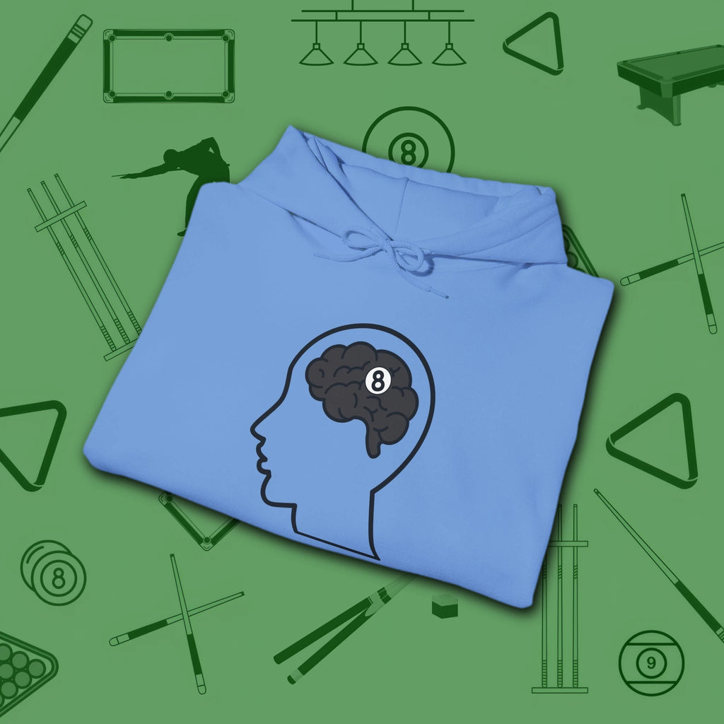 Rack Obsessed Hoodie, in Carolina Blue color, billiards shirt, folded view