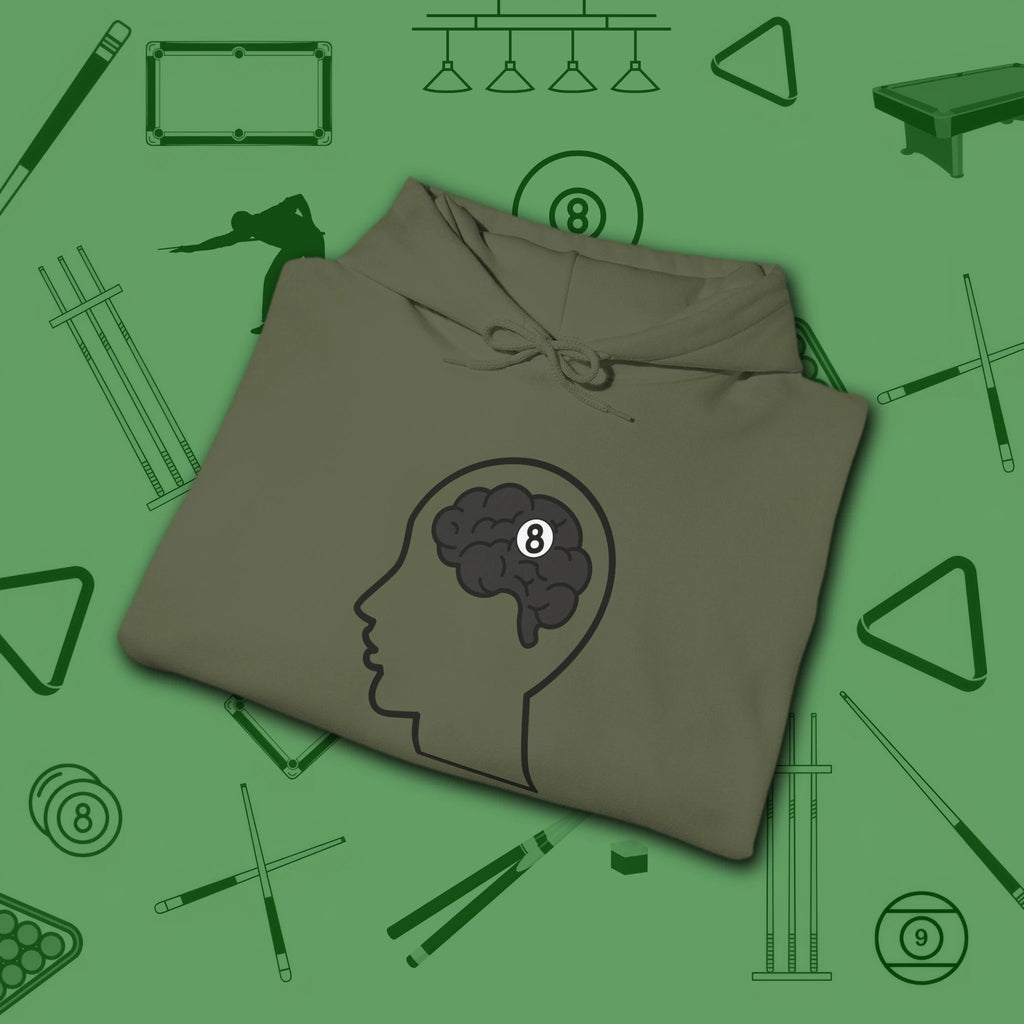 Rack Obsessed Hoodie, in Military Green color, billiards shirt, folded view