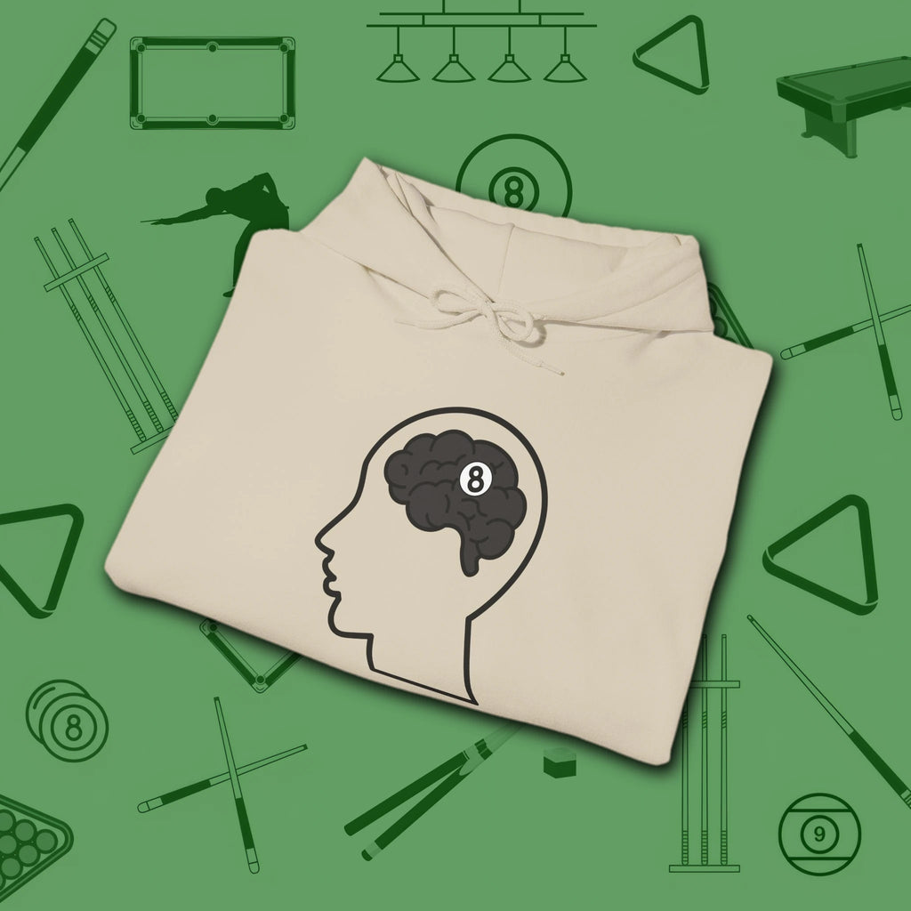 Rack Obsessed Hoodie, in Sand color, billiards shirt, folded view