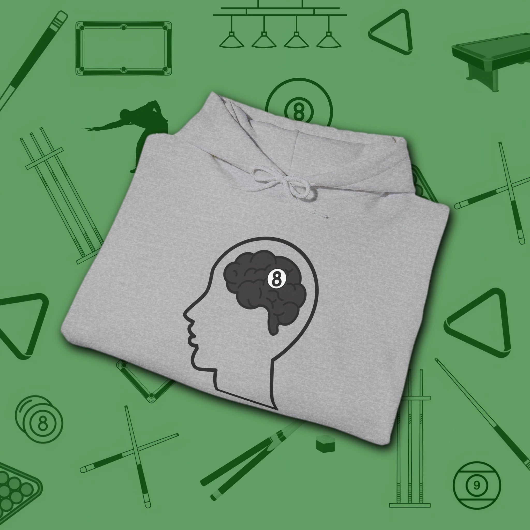 Rack Obsessed Hoodie, in Sport Grey color, billiards shirt, folded view