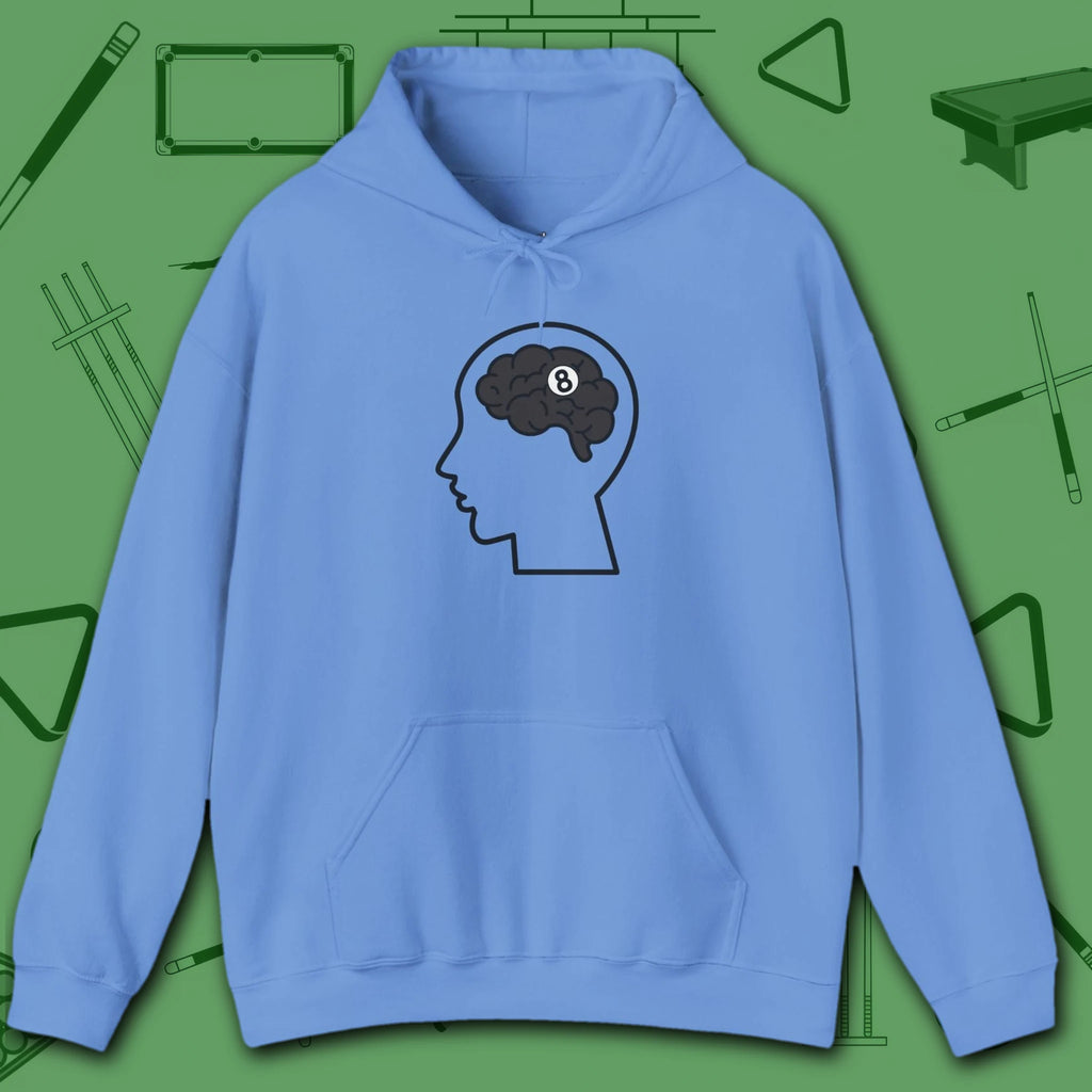 Rack Obsessed Hoodie, in Carolina Blue color, billiards shirt, front view