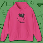 Rack Obsessed Hoodie, in Heliconia color, billiards shirt, front view