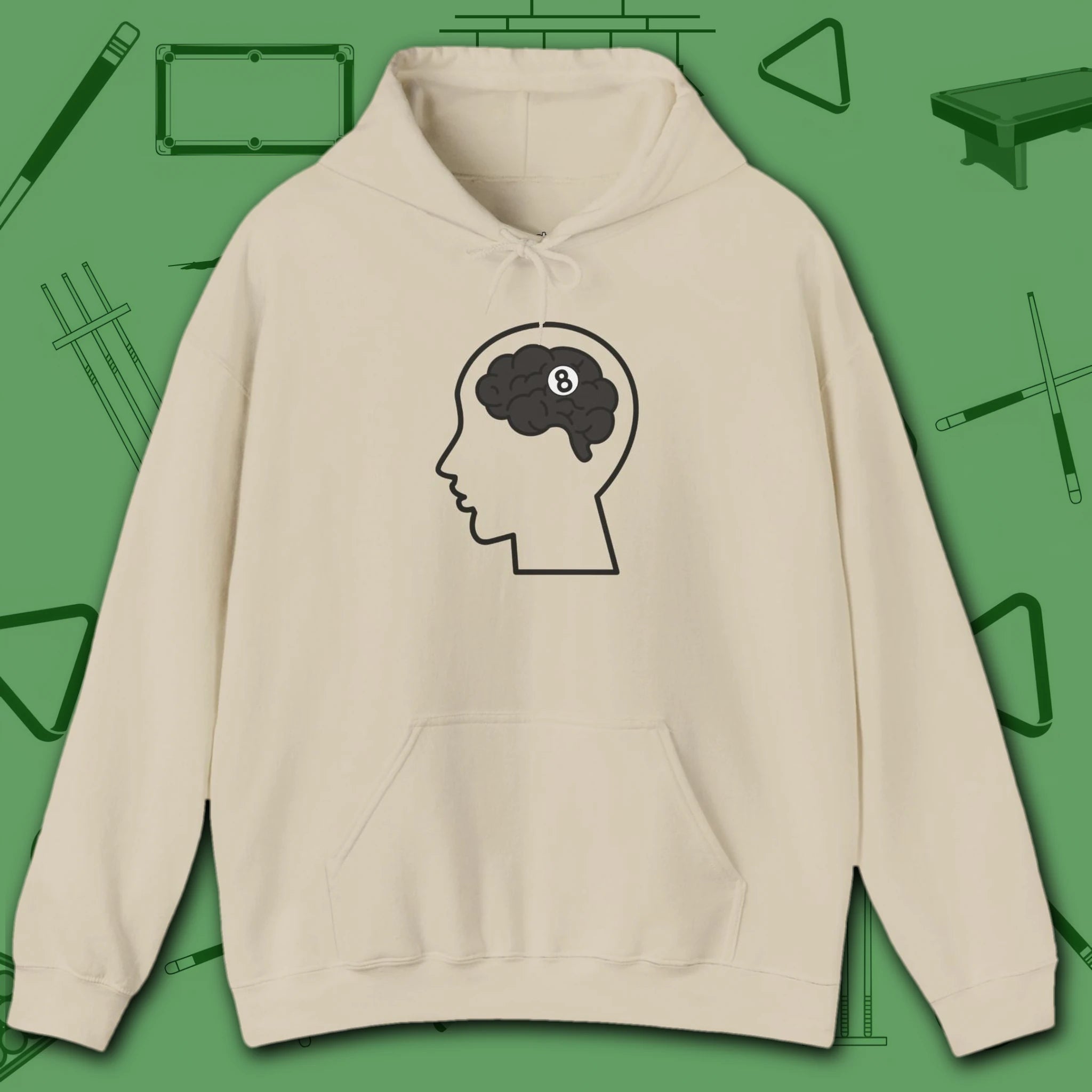 Rack Obsessed Hoodie, in Sand color, billiards shirt, front view