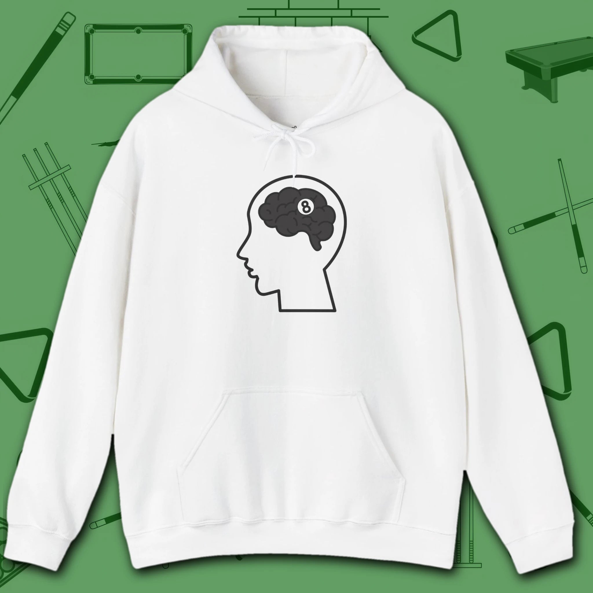 Rack Obsessed Hoodie, in White color, billiards shirt, front view