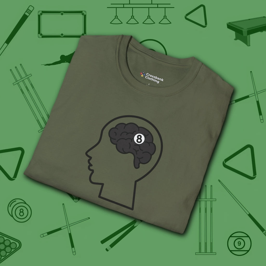 Rack Obsessed T-Shirt, in Military Green color, billiards shirt, folded view