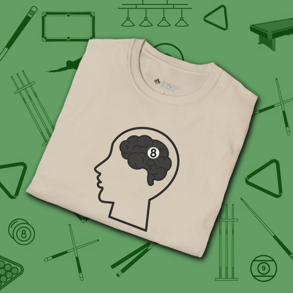 Rack Obsessed T-Shirt, in Sand color, billiards shirt, folded view