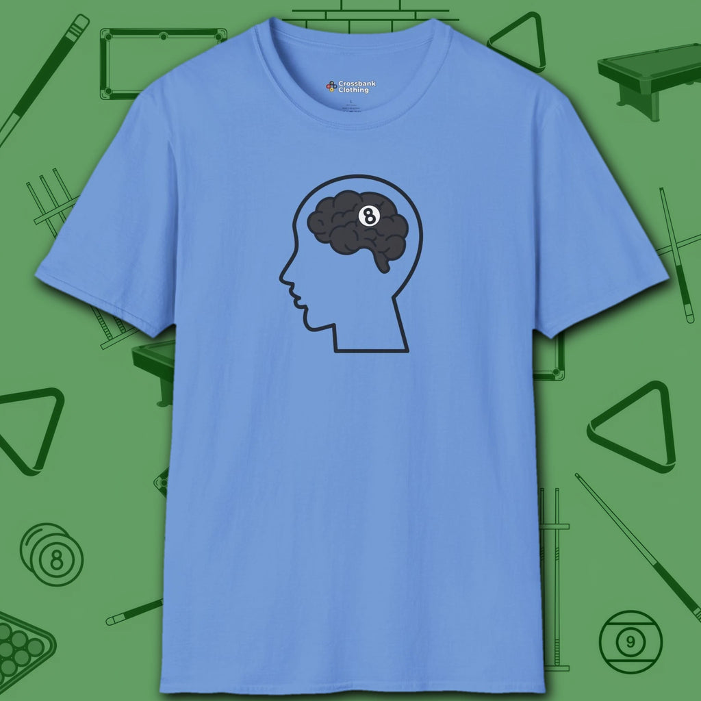 Rack Obsessed T-Shirt, in Carolina Blue color, billiards shirt, front view