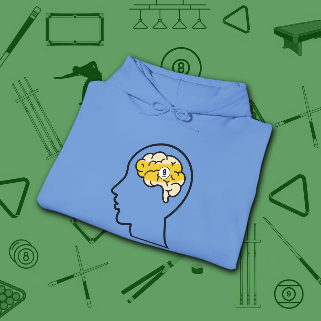 Rack Obsessed Hoodie, in Carolina Blue color, billiards shirt, folded view