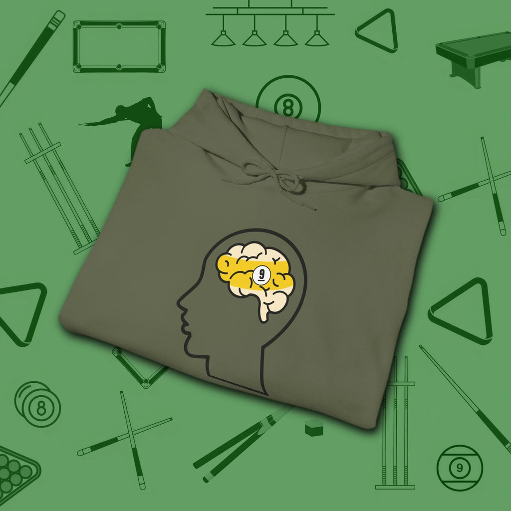 Rack Obsessed Hoodie, in Military Green color, billiards shirt, folded view