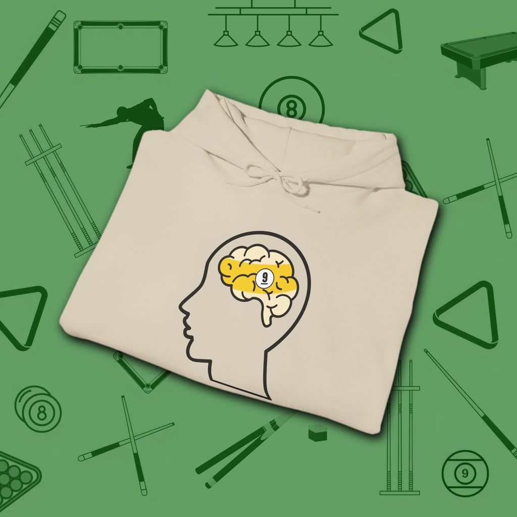 Rack Obsessed Hoodie, in Sand color, billiards shirt, folded view