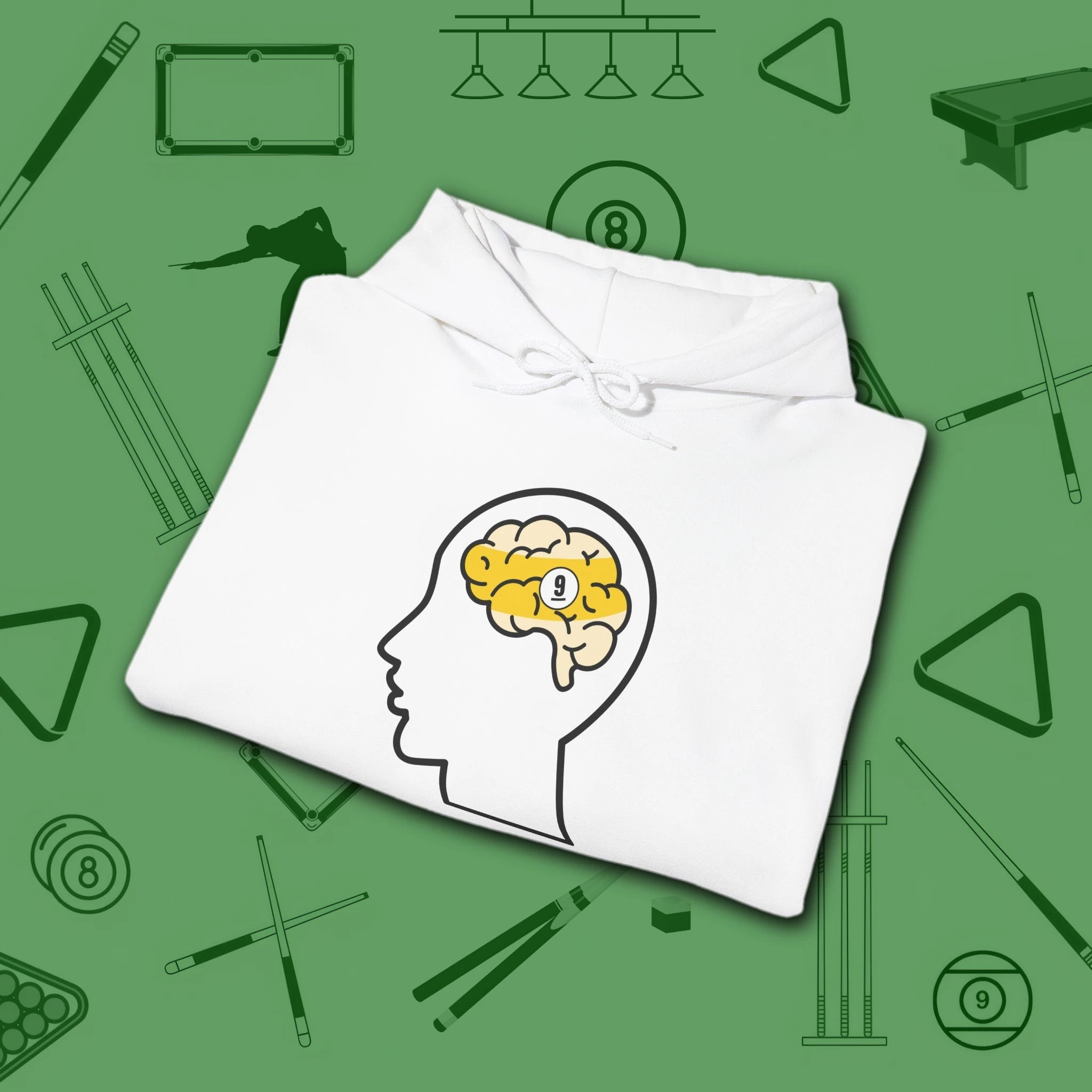 Rack Obsessed Hoodie, in White color, billiards shirt, folded view