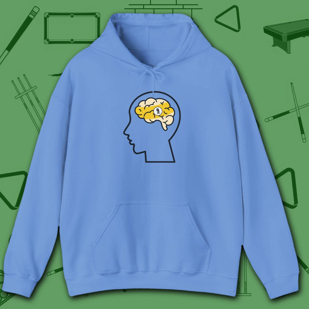 Rack Obsessed Hoodie, in Carolina Blue color, billiards shirt, front view