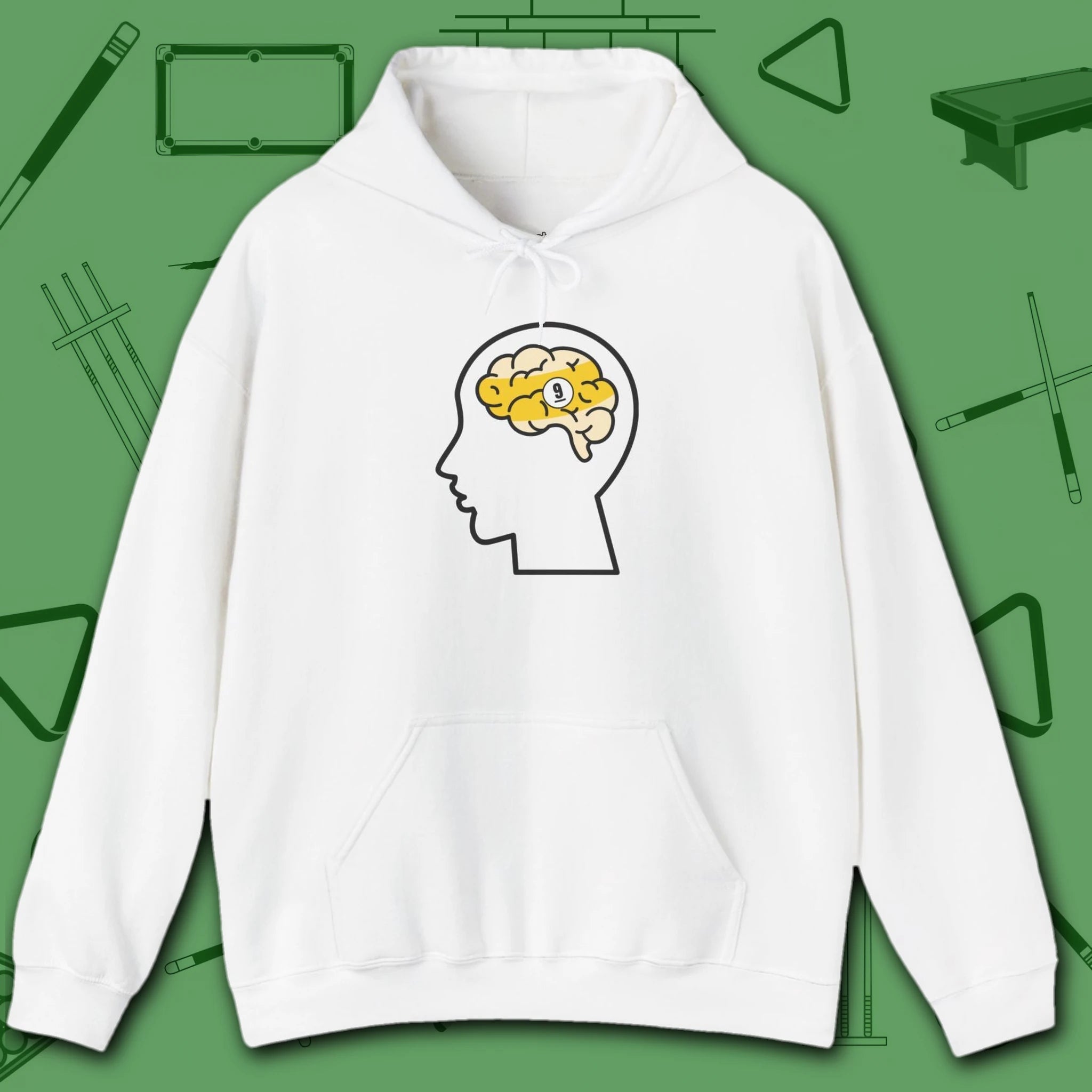 Rack Obsessed Hoodie, in White color, billiards shirt, front view