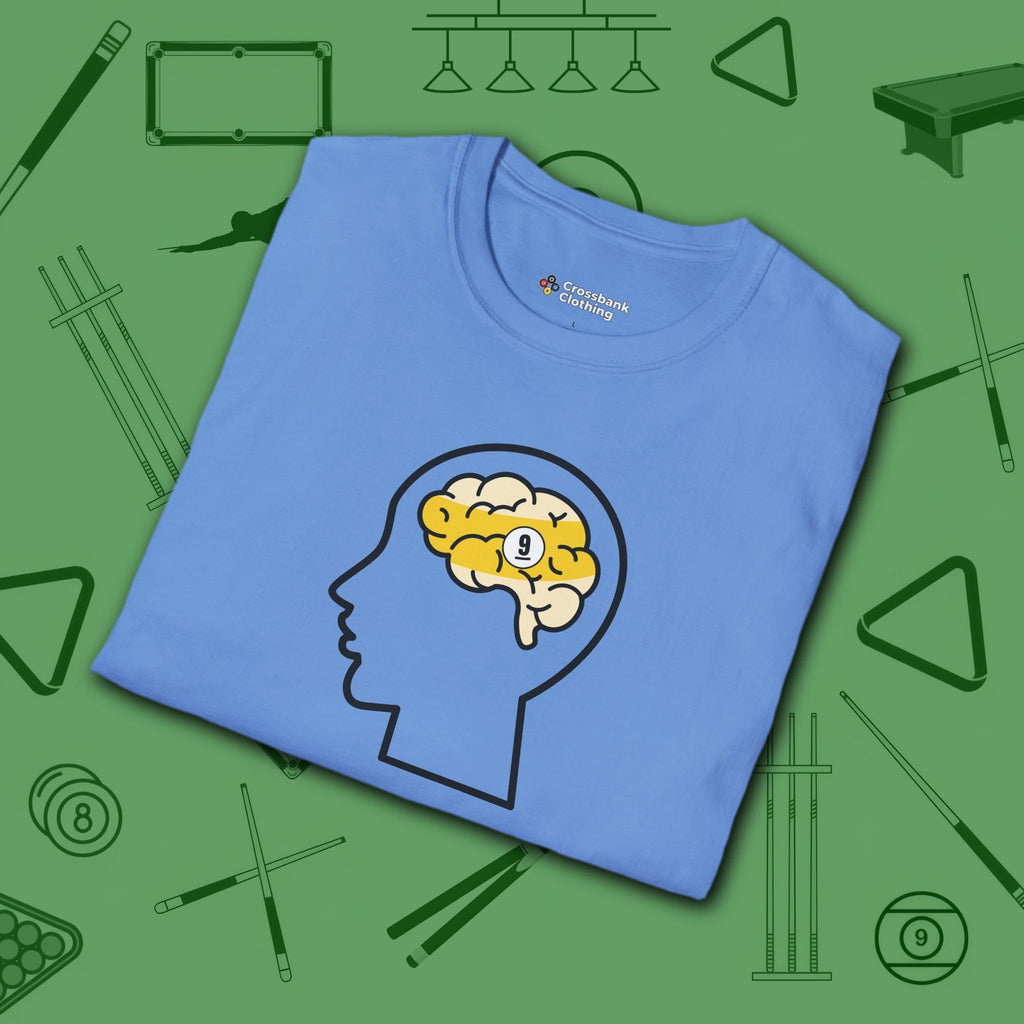 Rack Obsessed T-Shirt, in Carolina Blue color, billiards shirt, folded view